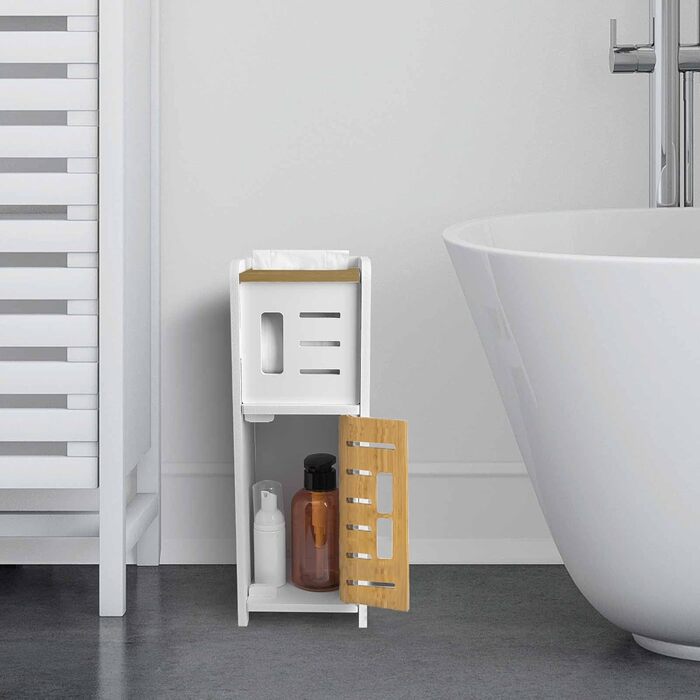 PVC Toilet Paper Holder with Brush - 2-in-1 Bathroom Organizer - White (39cm)