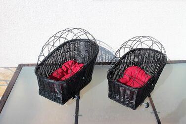 Корзина для велосипеда для перевезення багажу з лози з металевою сіткою та подушкою, чорна XL або XXL. Підходить для собак та інших тварин. Розміри: 56 x 36 x 45 см (XL без подушки)