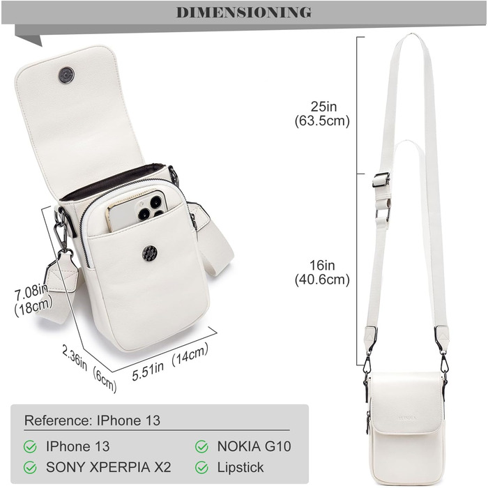 Сумка-органайзер на шию MUIIKOLA для смартфонів з RFID-захистом, веганська шкіра, бежевий. Сумка через плече для жінок з широким ременем та гаманцем.