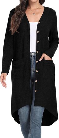 Кардиган жіночий Grecerelle, довгий, легкий, чорний, з ґудзиками та V-подібним вирізом