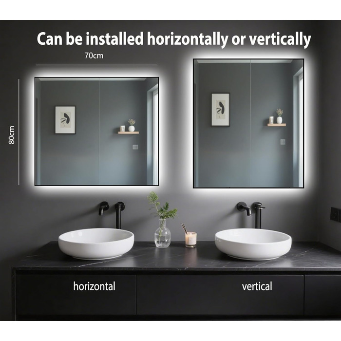 LED дзеркало для ванної кімнати 45x65 см з підсвічуванням, IP54, 6500K, прямокутне, енергозберігаюче, біле