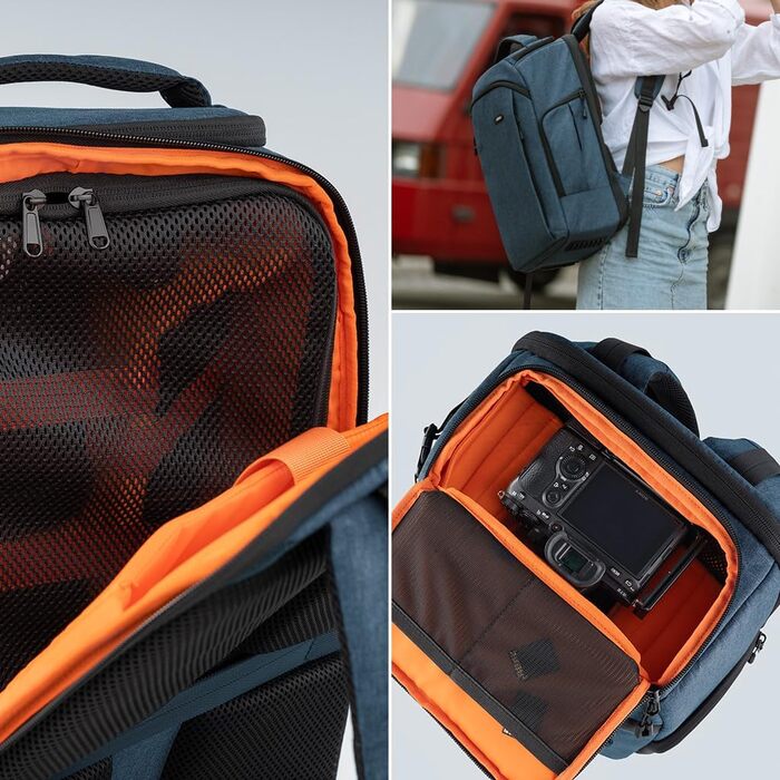 Рюкзак для фототехніки DÖRR Prag Go 16L, водонепроникний, для DSLR/SLR, з відділенням для ноутбука 16 дюймів, для дронів, знімні перегородки, тримач для штатива (блакитний)