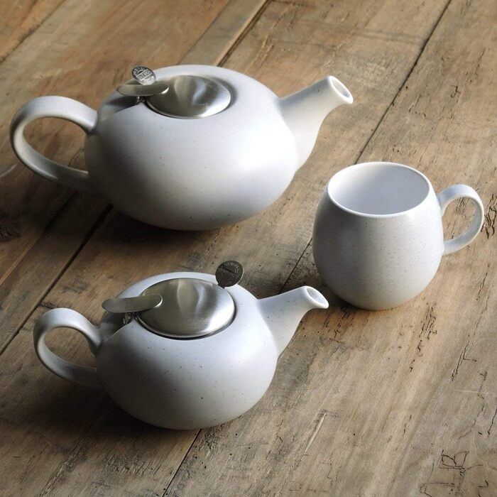 LONDON POTTERY Pebble Teapot with infuser for loose tea, stoneware, (2 Cup (500 ml), Light Blue Speckled)