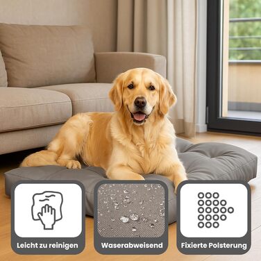 Килимок для собак великих порід 110x90 см - Міцний матеріал Oxford 600D, водовідштовхувальний, XXL лежанка для собак 10 см заввишки, двосторонній, для вулиці - Сірий 110x90x10 см