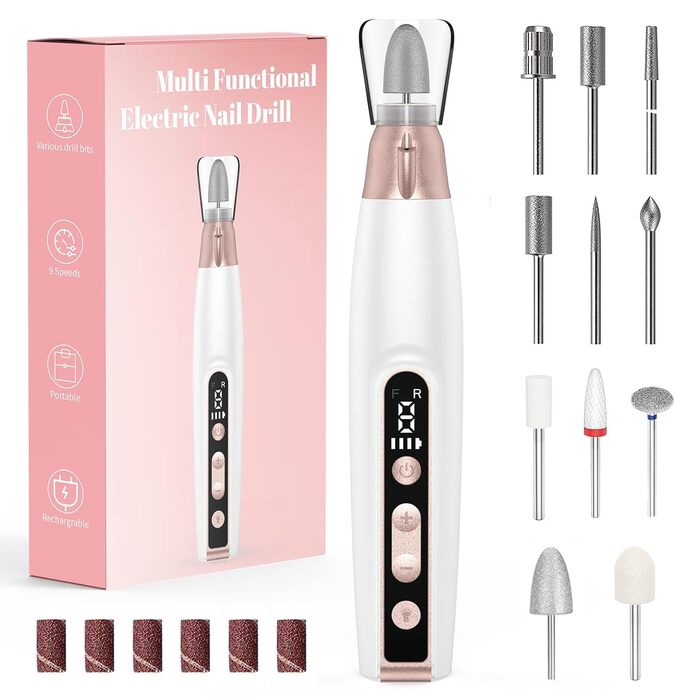 Електричний набір для манікюру та педикюру Nagelfräser: 11 насадок, 9 швидкостей, до 10000 об/хв