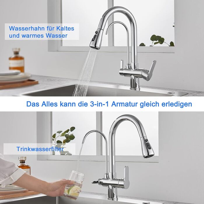 3-х стороньок крановий змішувач для кухні, латунна кухонна арматура для мийки, водопровідний кран для фільтрації води, поворотний на 360° з душем, висувний хромований кран