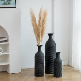 Vintage Black Tall Floor Vase Set of 3 - 68/51/41cm Metal Honeycomb Texture Matte Decorative Vase for Living Room, Dining Room, Bedroom, Office & Home Décor