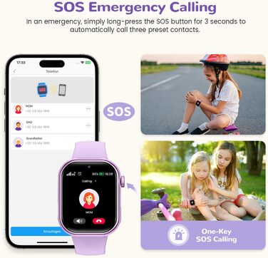 Дитячий розумний годинник зі GPS та телефоном, IP68, відеодзвінки, SOS, режим навчання, чат, SMS, ліхтарик, крокомір, будильник, годинник для дівчаток та хлопчиків, фіолетовий