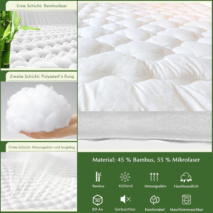 GRT Mattress Protector Topper 140 x 200 x 30 cm, Mattress Pad Bamboo Viscose Mattress Topper Choner Mattress Cover, washable multiple times, Oeko-Tex Certified, 360° All-Around Protection Fitted Sheet
