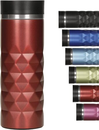 Термокружка Diamond з нержавіючої сталі Elasto Premium 450 мл, з кнопкою, витіканнями, BPA-free, для гарячих та холодних напоїв, матова блискуча (Рубіново-червона)