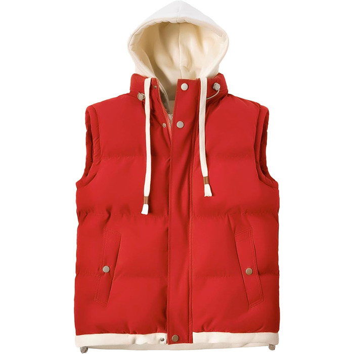 Чоловіча степкова жилетка з капюшоном. Тепла безрукавка для активного відпочинку та повсякденного носіння. Червоний колір, розмір M