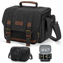 Сумка для фотоапарата RAINSMORE Vintage Canvas (водонепроникна) для DSLR та бездзеркальних камер, чорна