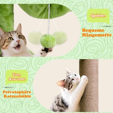 Котячий будиночок-крізьбаум Eukue, 110 см, для великих котів, з будиночком та кошиком, зелений
