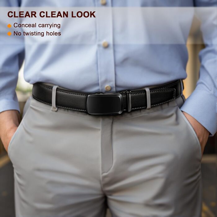 Чоловічий шкіряний ремінь KEMISANT з автоматичною пряжкою, 35 мм, без дірок, регульований розмір 115 см/32'-38'