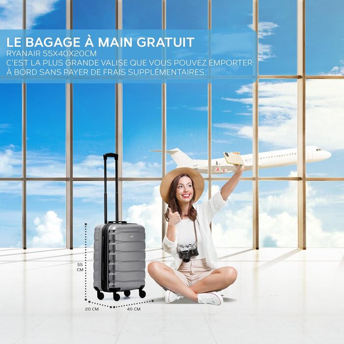 Чохол-валіза Flight Knight 56x45x25 см, жорсткий, ручна поклажа, сумісний з British Airways та Easyjet, сірий/чорний