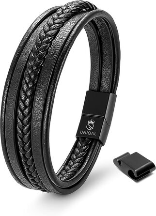 Чоловічий браслет UNIQAL 'Premium Style' з натуральної шкіри та нержавіючої сталі | Коробка-подарунок | 19 см