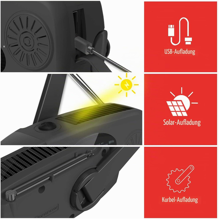 Сонячна радіостанція iRonsnow з ручним заводом, ліхтариком LED, 2000mAh AM/FM, USB зарядка, Powerbank, для походу, кемпінгу (Чорний)