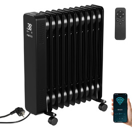 Електричний конвектор Daromigo 2000W з термостатом та Wi-Fi, IP24, настінний, інфрачервоний, чорний. Економне опалення.