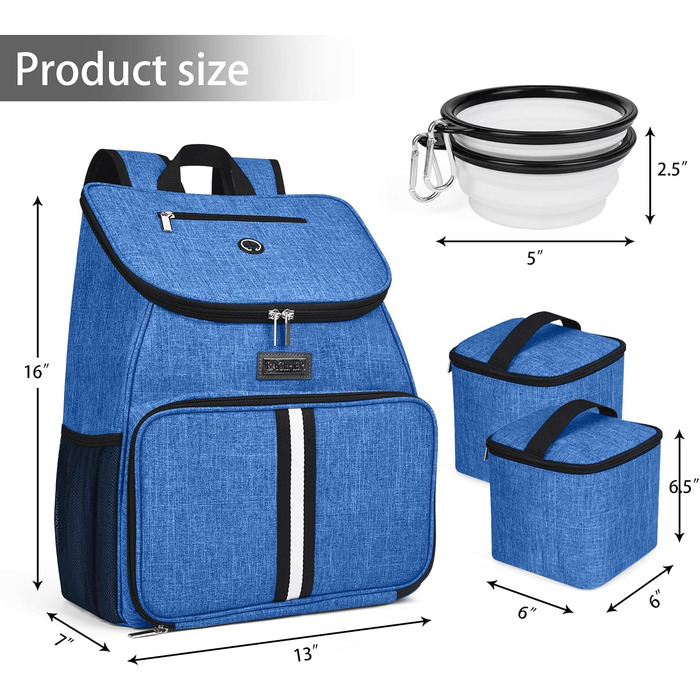 Сумка для собак Baglher: рюкзак для подорожей з мисками та контейнерами (Блакитний)