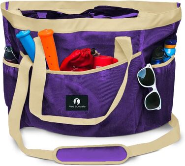 Red Suricata Large Mesh Beach Bag - Beach Bags and Shopping Bags (Violet/Beige)