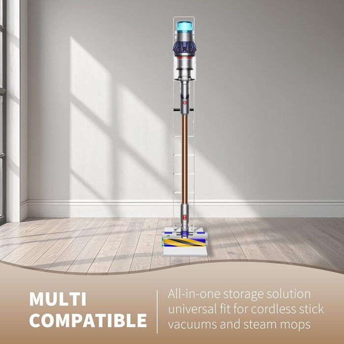 Підставка для пилососів Dyson – органайзер та кріплення для Dyson Gen5, V15s, V15, V12 Slim, V11, V10, V8, V7, V6, DC30, DC35. Біла з дерев'яною ручкою
