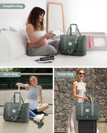 Сумка-трансформер LOVEVOOK для жінок: водонепроникна дорожня сумка, містка для подорожей, з відділенням для взуття, ідеальна для пологового будинку, ручної поклажі, сауни, спортзалу, 52L, сіра