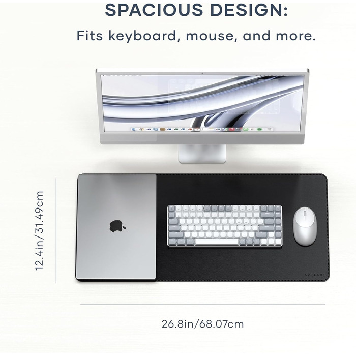 Килимок для миші SATECHI преміум PU шкіра, великий, чорний 68x31.5 см – для офісу та дому