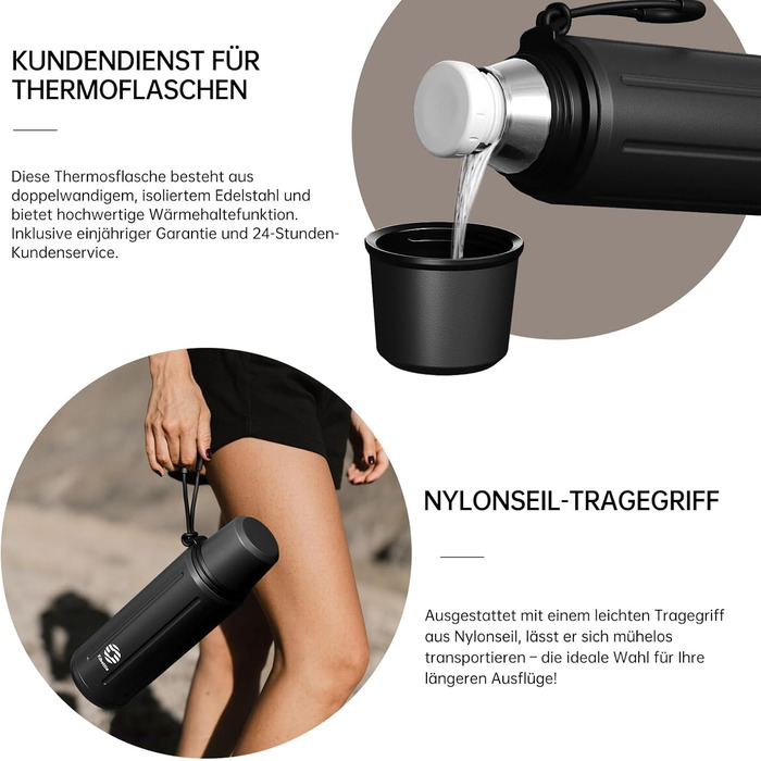 Термос Healter Thermoskanne 1л з чашкою (72 год холод, 24 год гаряче) - термофляга для кави, чаю, термокружка з знімним дном та фільтром, для подорожей, офісу та школи (зелений/чорний)