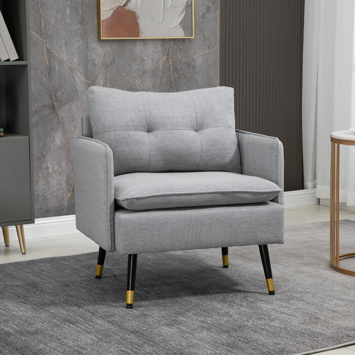 HOMCOM Single Armchair, Upholstered Armchair, Linen-Look Accent Chair, Lounge Chair with Cushion, Armrest Chair with Steel Legs, Supports up to 120 kg | Aosom