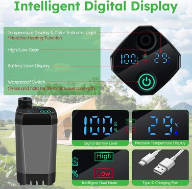 Портативний душ для кемпінгу Campingdusche 20л з насосом, акумулятором 6000mAh та індикатором температури