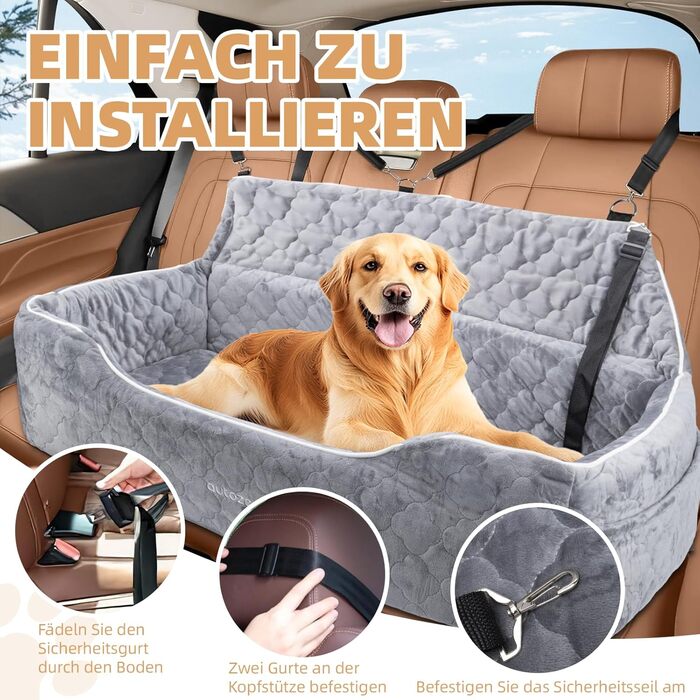 AutoZen Dog Car Seat for Medium to Large Dogs up to 54 lbs - Washable & Removable Pet Seat Cover for Back Seat, Grey