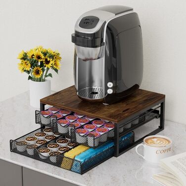 Диспенсер для кавових капсул K-Cup на стійку, дерев'яний органайзер для кави з 3 висувними ящиками (Антик)