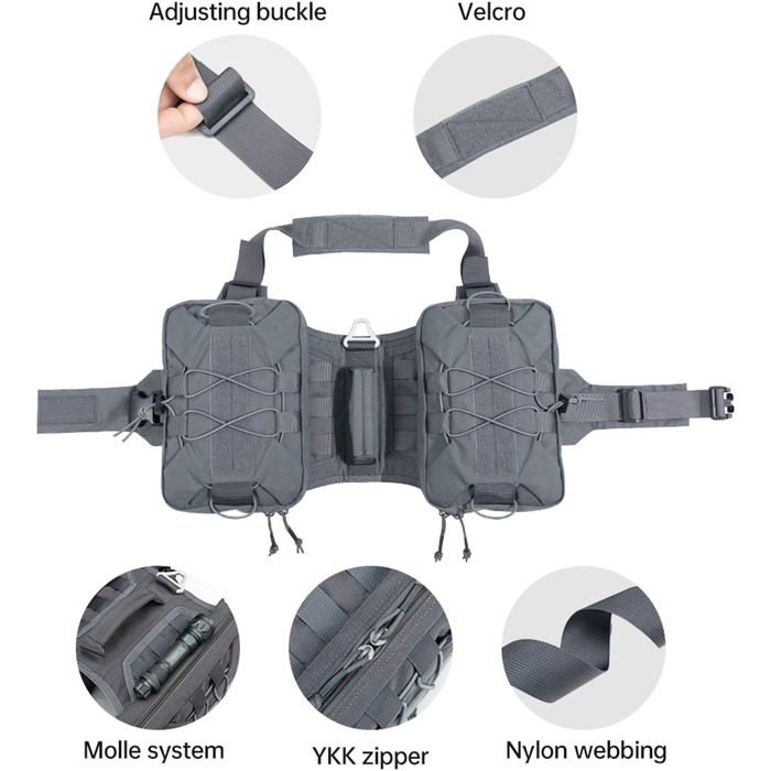 Рюкзак для собак Exceent Eite Spanker: зручний для подорожей, кемпінгу та походів. Оливковий колір, сірий, розмір M. 2 бічні кишені.