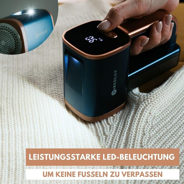 Електричний машинка для видалення катишків WiredLux для одягу та меблів, LED-підсвітка, 3 швидкості, 6-лезова, USB-зарядка, графітово-сірий/мідний, кобальтово-синій/мідний