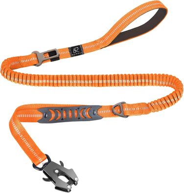 Міцна тактична повід для собак Raiput Bungee, 1.2-1.8 м, проти тяги, з карабіном, світловідбиваючі, амортизуючі, для середніх собак (Orange 2.0, Large)