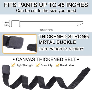Чоловічий ремінь з нейлону, 6 шт. Регульований тканинний ремінь без пряжки, чоловічий ремінь для подорожей, роботи, активного відпочинку, туризму