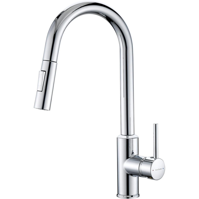 Змішувач кухонний з висувною лійкою та душем, 360° поворот, 2 режими, нержавіюча сталь (хром)