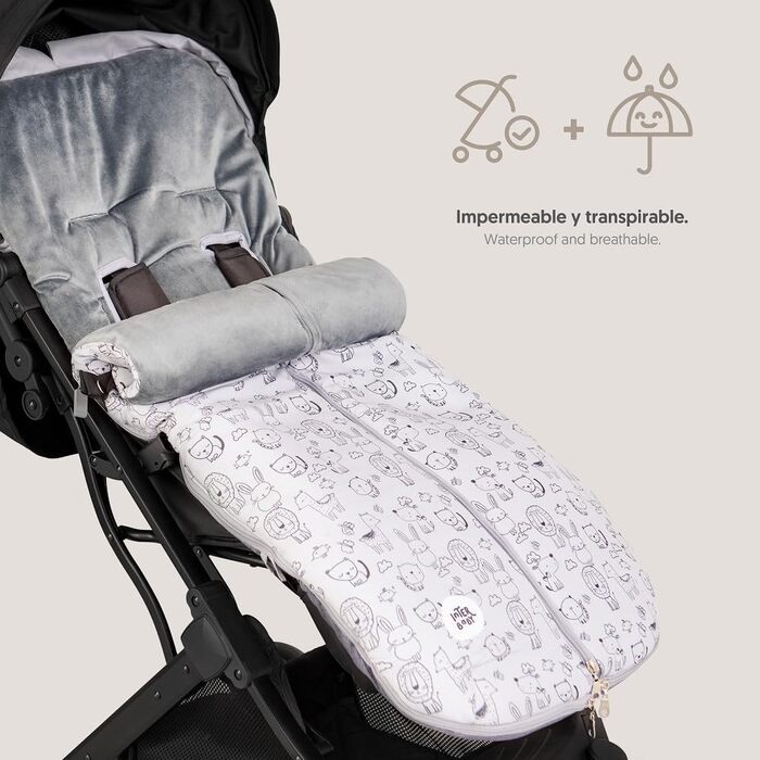 Універсальний зимовий конверт INTERBABY для візочка, теплий, знімний, подвійна застібка, гіпоалергенний, Animalitos сірий