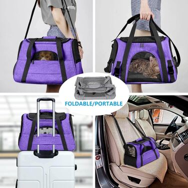 Транспортний бокс для собак та котів, складаний, з м'якою підстилкою, фіолетовий