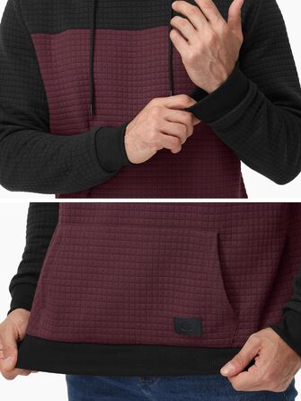 Чоловічий худі YuKaiChen з нашивками, джгут, капюшон, колірний блок, світшот з кишенями, хакі-білий-армійський колір (M, чорний-вишневий)