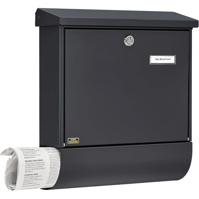 Поштова скринька Burg Wächter Vario ANT з газетницею та табличкою для імені, оцинкована сталь, формат DIN C4, антрацит (RAL 7016), комплект з 2 ключами