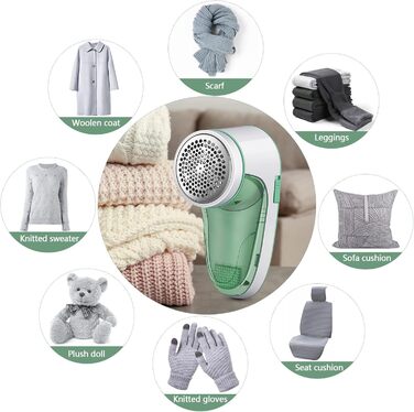 Електричний видалення ворсу для одягу, бездротовий, з USB-кабелем, змінна насадка, для пуловерів та вовняних виробів (зелений)