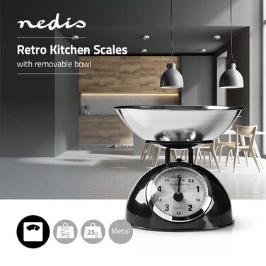 Кухонні ваги Nedis KASC110RD - аналогові, 5 кг, нержавіюча сталь, чорний колір