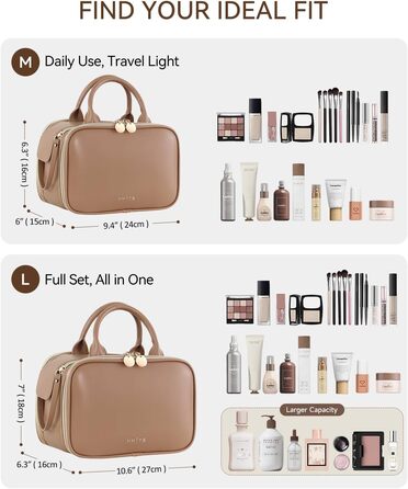 Косметичка для макіяжу велика містка з водонепроникним покриттям та ручкою (Колір: Коричневий, Комплект L-Full)