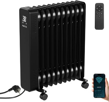 Електричний конвектор Daromigo 2000W з термостатом та Wi-Fi, IP24, настінний, інфрачервоний, чорний. Економне опалення.