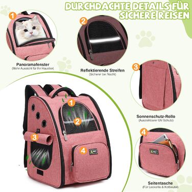 Рюкзак для собак і котів ALLSOPETS - зручний та дихаючий, з безпечним гачком. Ідеально для подорожей, прогулянок та перевезення цуценят. Рожевий колір.