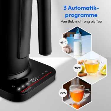 Електричний чайник MEDION LIFE MD12106, 2.2 кВт, 1.5 л, LED дисплей, LED підсвітка, автопрограми, захист від дітей, чорний