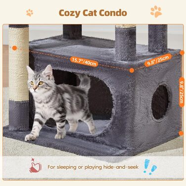 Дерев'яний кігтеточки Taoqimiao Klein 98 см - котячий будиночок з корзиною та 4 стовпчиками, MS029SW (темно-сірий)