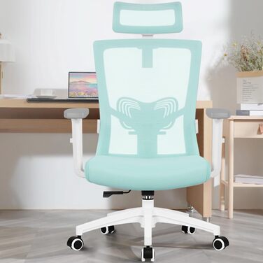 Ергономічне крісло Daccormax для офісу: регульована підголовник, підлокітники, підтримка попереку, поворотний механізм, функція гойдання, сітчасте крісло, турбота про спину, 150 кг (Турквіс)