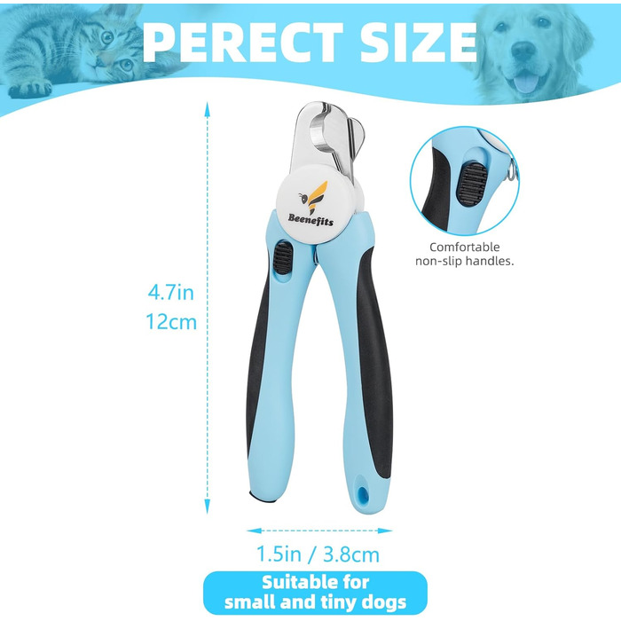 Професійний кусачки для собак: гостра сталева клинка, ергономічна ручка TPE, захист від уламків